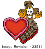 #23514 Clip Art Graphic Of A Wooden Cross Cartoon Character With An Open Box Of Valentines Day Chocolate Candies