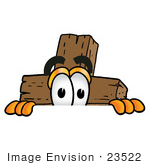 #23522 Clip Art Graphic Of A Wooden Cross Cartoon Character Peeking Over A Surface