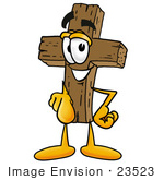 #23523 Clip Art Graphic Of A Wooden Cross Cartoon Character Pointing At The Viewer