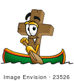 #23526 Clip Art Graphic Of A Wooden Cross Cartoon Character Rowing A Boat