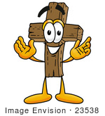 #23538 Clip Art Graphic Of A Wooden Cross Cartoon Character With Welcoming Open Arms