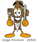 #23542 Clip Art Graphic Of A Wooden Cross Cartoon Character Holding A Knife And Fork