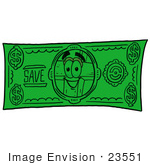#23551 Clip Art Graphic Of A Wooden Cross Cartoon Character On A Dollar Bill