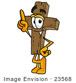 #23568 Clip Art Graphic Of A Wooden Cross Cartoon Character Pointing Upwards