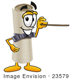 #23579 Clip Art Graphic Of A Rolled Diploma Certificate Cartoon Character Holding A Pointer Stick