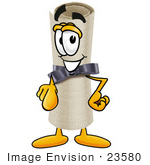 #23580 Clip Art Graphic Of A Rolled Diploma Certificate Cartoon Character Pointing At The Viewer