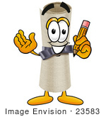 #23583 Clip Art Graphic Of A Rolled Diploma Certificate Cartoon Character Holding A Pencil