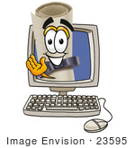 #23595 Clip Art Graphic Of A Rolled Diploma Certificate Cartoon Character Waving From Inside A Computer Screen