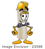 #23598 Clip Art Graphic Of A Rolled Diploma Certificate Cartoon Character Wearing A Hardhat Helmet