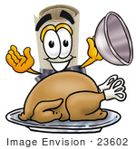 #23602 Clip Art Graphic Of A Rolled Diploma Certificate Cartoon Character Serving A Thanksgiving Turkey On A Platter