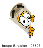 #23603 Clip Art Graphic Of A Rolled Diploma Certificate Cartoon Character Peeking Around A Corner