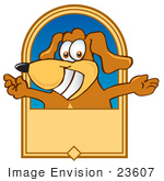 #23607 Clip Art Graphic Of A Cute Brown Dog Cartoon Character Label