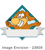 #23609 Clip Art Graphic Of A Cute Brown Dog Cartoon Character Label