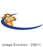 #23611 Clip Art Graphic Of A Cute Brown Dog Cartoon Character Logo With A Blue Dash
