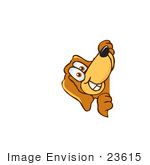 #23615 Clip Art Graphic Of A Cute Brown Hound Dog Cartoon Character Peeking Around A Corner