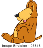 #23616 Clip Art Graphic Of A Cute Brown Hound Dog Cartoon Character Sleeping While Sitting Up