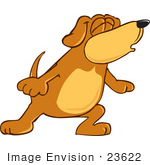 #23622 Clip Art Graphic Of A Cute Brown Hound Dog Cartoon Character Howling