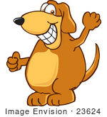 #23624 Clip Art Graphic Of A Mischievous Brown Hound Dog Cartoon Character Grinning