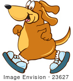#23627 Clip Art Graphic Of A Cute Brown Hound Dog Cartoon Character Jogging