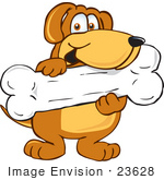 #23628 Clip Art Graphic Of A Cute Brown Hound Dog Cartoon Character Holding A Big White Bone