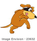 #23632 Clip Art Graphic Of A Sneaky Brown Hound Dog Cartoon Character Wearing A Mask Over His Eyes