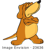 #23636 Clip Art Graphic Of A Stubborn Brown Hound Dog Cartoon Character With His Arms Crossed