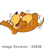 #23638 Clip Art Graphic Of A Cute Brown Hound Dog Cartoon Character Rolling Around On His Back