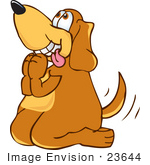#23644 Clip Art Graphic Of A Cute Brown Hound Dog Cartoon Character On His Knees Begging Or Praying