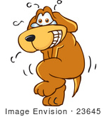 #23645 Clip Art Graphic Of A Brown Hound Dog Cartoon Character Trying To Hold His Pee
