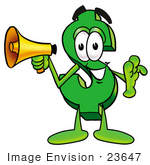#23647 Clip Art Graphic Of A Green Usd Dollar Sign Cartoon Character Holding A Megaphone