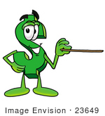 #23649 Clip Art Graphic Of A Green Usd Dollar Sign Cartoon Character Holding A Pointer Stick