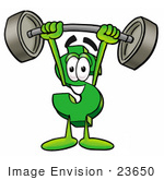 #23650 Clip Art Graphic Of A Green Usd Dollar Sign Cartoon Character Holding A Heavy Barbell Above His Head