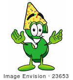 #23653 Clip Art Graphic Of A Green Usd Dollar Sign Cartoon Character Wearing A Birthday Party Hat
