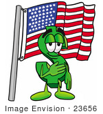 #23656 Clip Art Graphic Of A Green Usd Dollar Sign Cartoon Character Pledging Allegiance To An American Flag