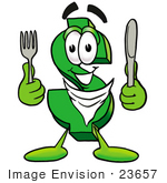 #23657 Clip Art Graphic Of A Green Usd Dollar Sign Cartoon Character Holding A Knife And Fork