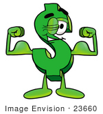 #23660 Clip Art Graphic Of A Green Usd Dollar Sign Cartoon Character Flexing His Arm Muscles
