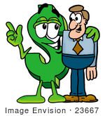 #23667 Clip Art Graphic Of A Green Usd Dollar Sign Cartoon Character Talking To A Business Man