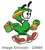 #23669 Clip Art Graphic Of A Green Usd Dollar Sign Cartoon Character Speed Walking Or Jogging