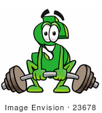 #23678 Clip Art Graphic Of A Green Usd Dollar Sign Cartoon Character Lifting A Heavy Barbell