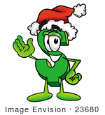 #23680 Clip Art Graphic Of A Green Usd Dollar Sign Cartoon Character Wearing A Santa Hat And Waving
