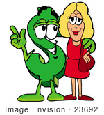 #23692 Clip Art Graphic Of A Green Usd Dollar Sign Cartoon Character Talking To A Pretty Blond Woman