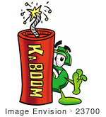#23700 Clip Art Graphic Of A Green Usd Dollar Sign Cartoon Character Standing With A Lit Stick Of Dynamite