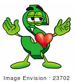 #23702 Clip Art Graphic Of A Green Usd Dollar Sign Cartoon Character With His Heart Beating Out Of His Chest