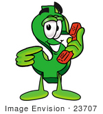 #23707 Clip Art Graphic Of A Green Usd Dollar Sign Cartoon Character Holding A Telephone