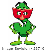 #23710 Clip Art Graphic Of A Green Usd Dollar Sign Cartoon Character Wearing A Red Mask Over His Face