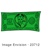 #23712 Clip Art Graphic Of A Green Usd Dollar Sign Cartoon Character On A Dollar Bill