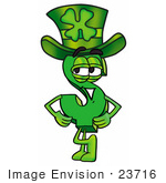 #23716 Clip Art Graphic Of A Green Usd Dollar Sign Cartoon Character Wearing A Saint Patricks Day Hat With A Clover On It