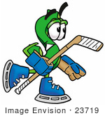#23719 Clip Art Graphic Of A Green Usd Dollar Sign Cartoon Character Playing Ice Hockey