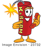 #23732 Clip Art Graphic Of A Stick Of Red Dynamite Cartoon Character Holding A Telephone