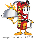 #23733 Clip Art Graphic Of A Stick Of Red Dynamite Cartoon Character Dressed As A Waiter And Holding A Serving Platter